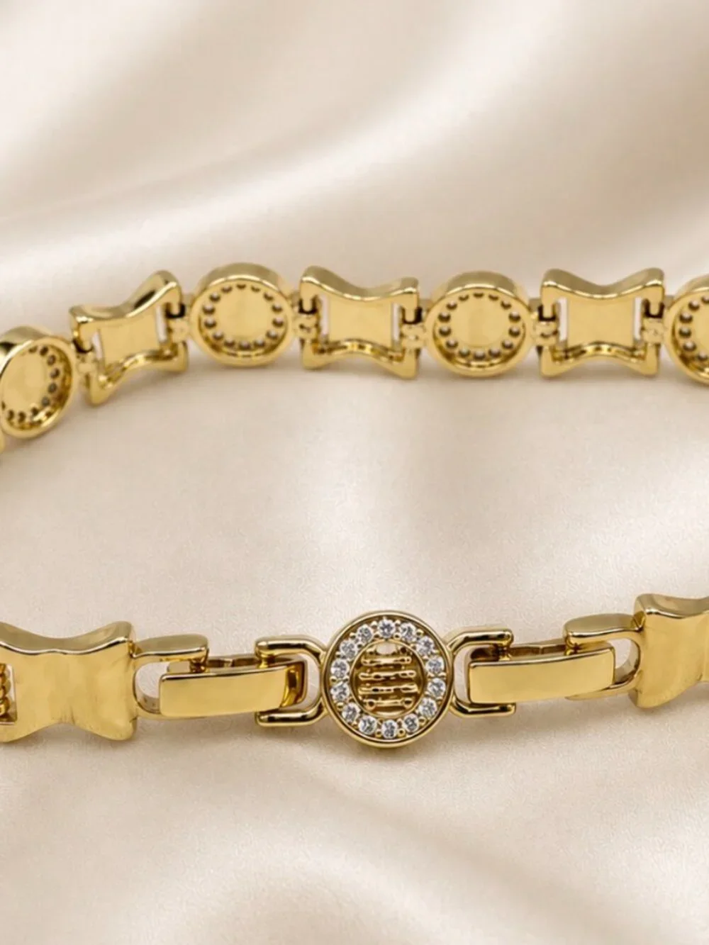 Medallion Bracelet - 14K Gold Plated - Crystal Detail Luxury Statement - NEW